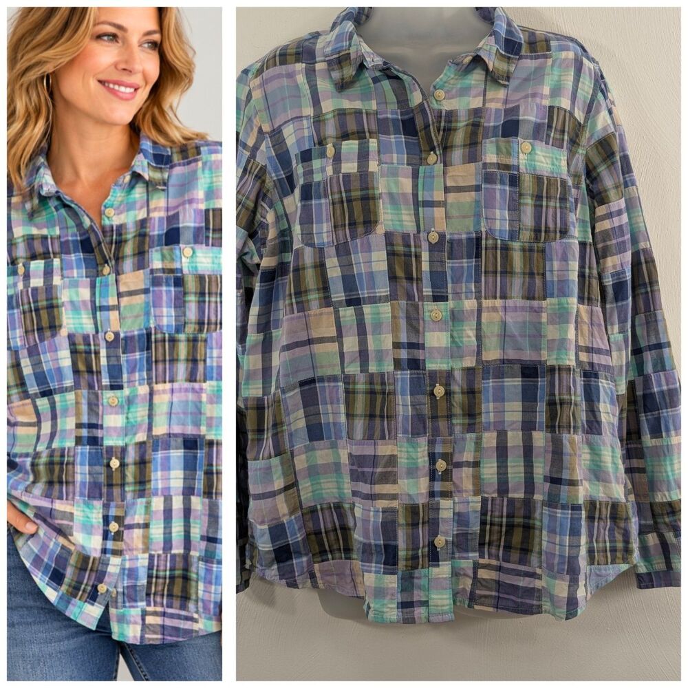 LL Bean Indian Madras Large Button Up Shirt Cowgirl Gorp Core
